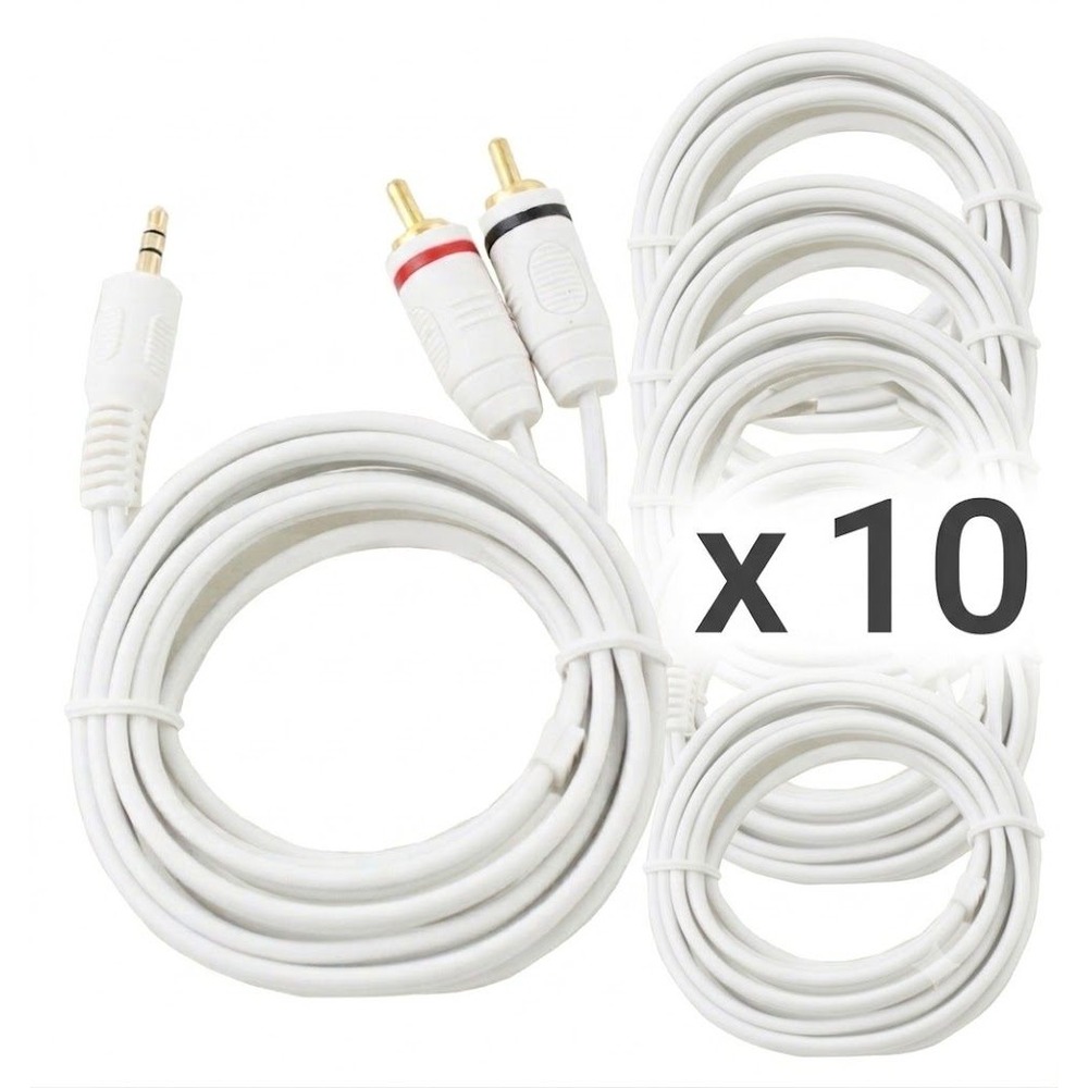 6ft 3.5mm to RCA Audio Cable - White Gold Plated - 10 Pack - New